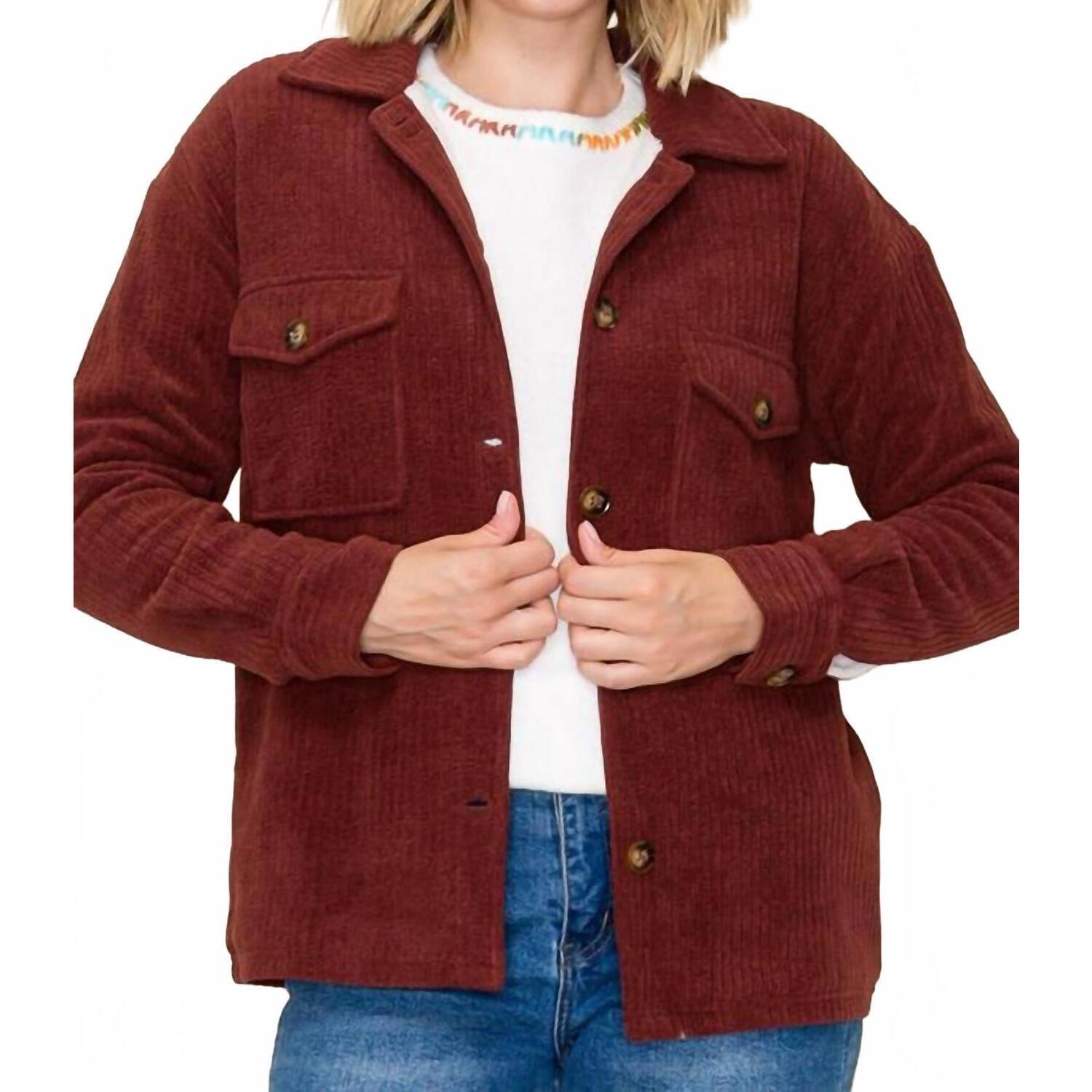 New Staccato Corduroy Fleece Lined Shacket In Burgundy